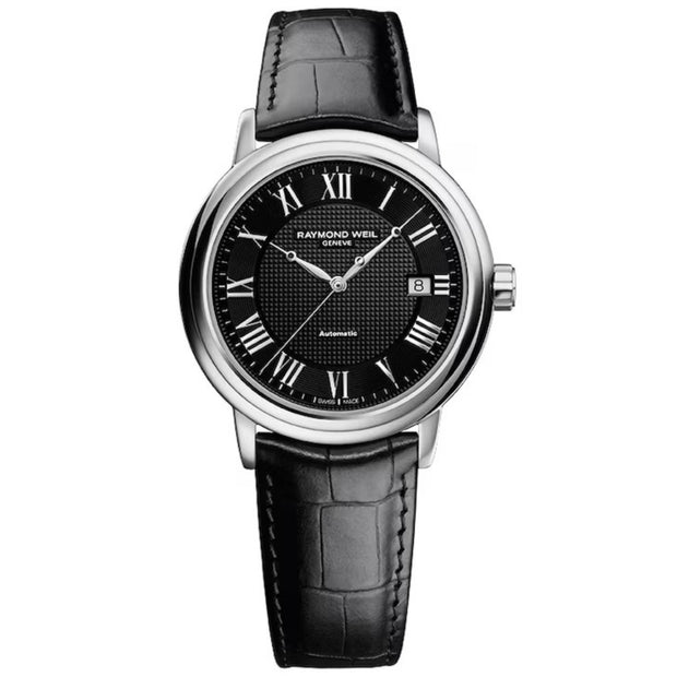 Raymond Weil Maestro Automatic Black Dial Leather Strap Watch 2837-STC-00208