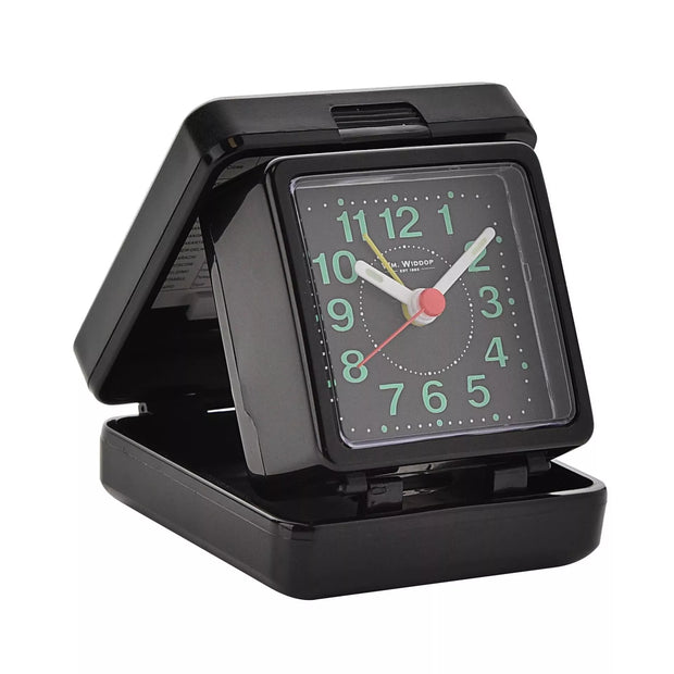 Wm Widdop Quartz Travel Alarm Clock - Black Foldable Case