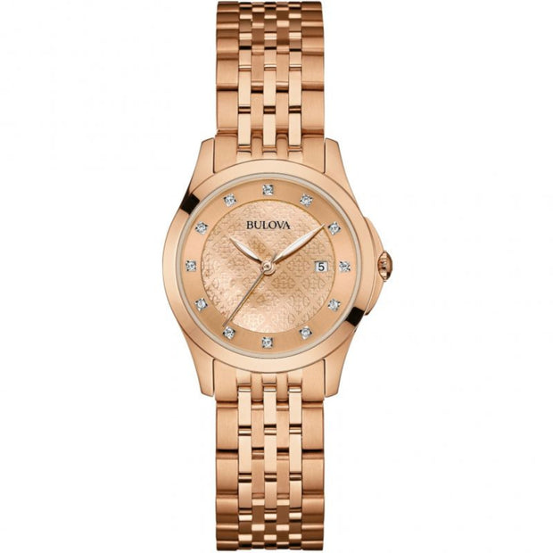 Bulova Ladies Diamond Dial Rose Gold Bracelet Watch 97S112