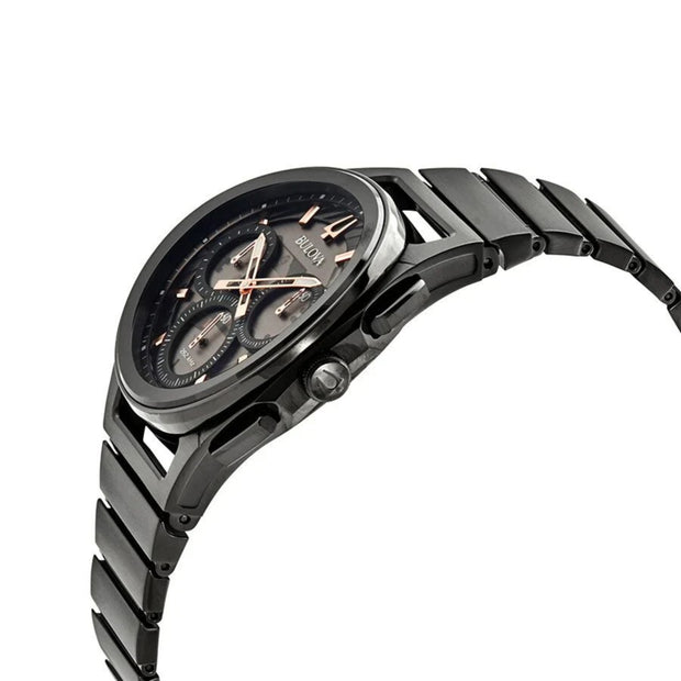 Bulova Curv Chronograph Mens Black Stainless Steel Watch 98A207