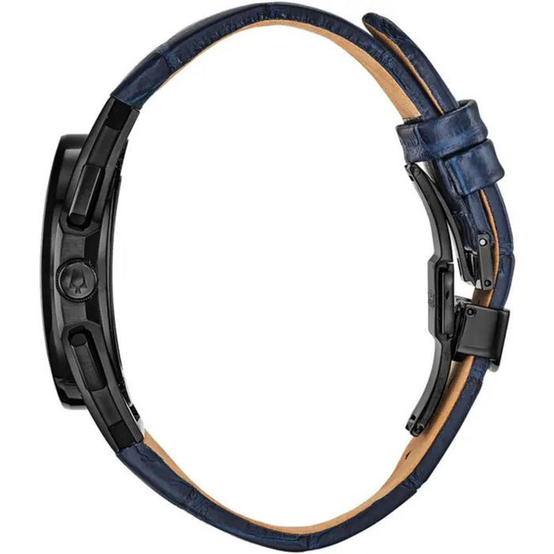 Bulova Curv Chronograph Blue Dial Mens Leather Strap Watch 98A232