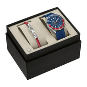 Bulova Men's Blue Strap Chrono Watch Red Bracelet Gift Set 98K111