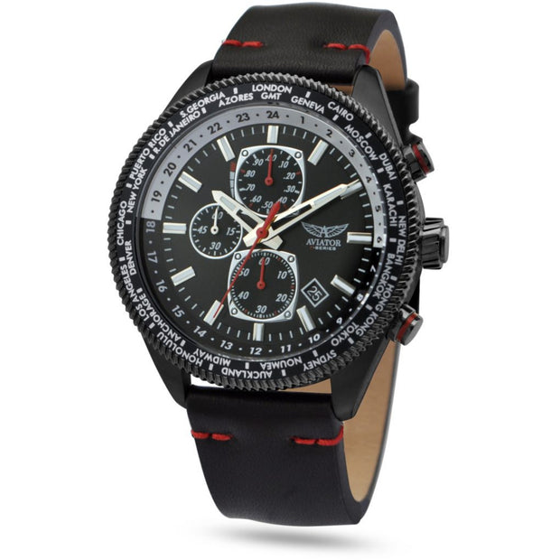 Aviator F-Series Mens Professional Chronograph Leather Strap 45mm Watch AVAW9485