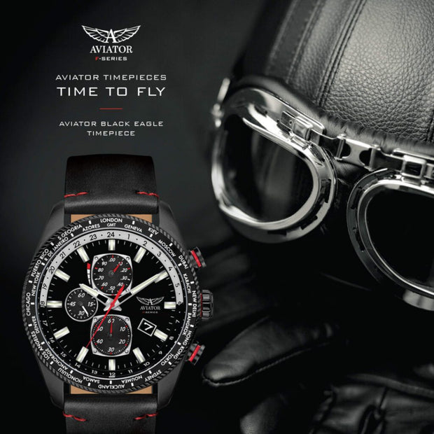 Aviator F-Series Mens Professional Chronograph Leather Strap 45mm Watch AVAW9485