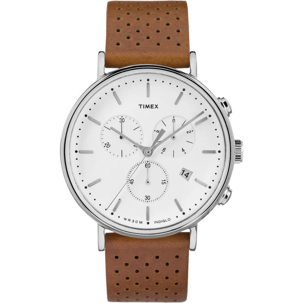 Timex Fairfield Chronograph Mens 41mm Leather Strap Indiglo Watch TW2R26700