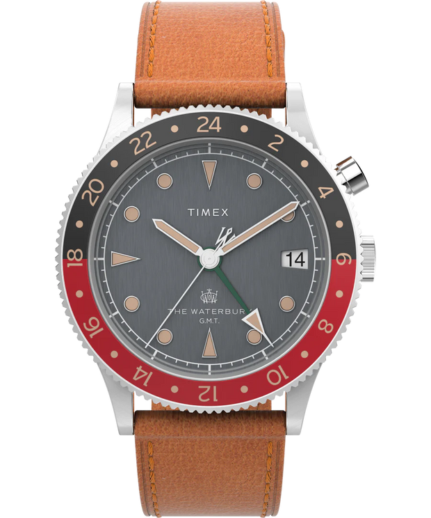 Timex Waterbury Traditional GMT 39mm Brown Leather Strap Watch TW2V74000