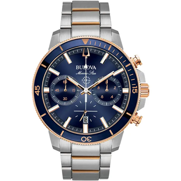 Bulova Marine Star Mens Diver Blue Dial Chronograph Watch 98B301