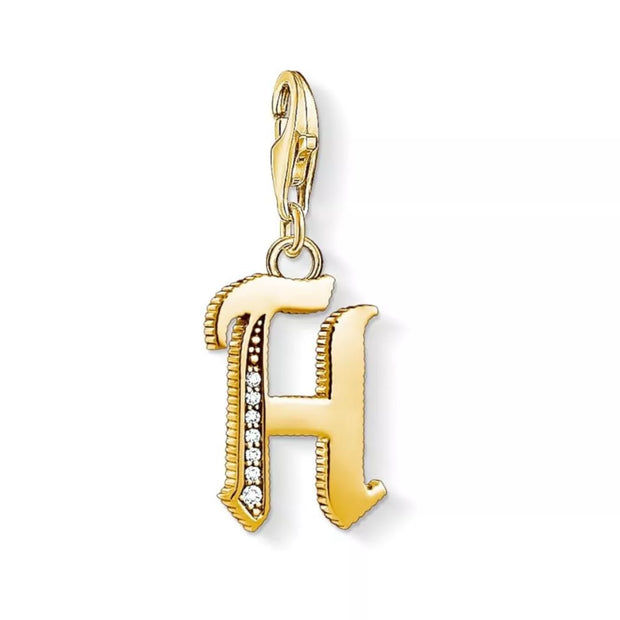 Thomas Sabo Charm Letter Pendant 18k Yellow Gold Plating Zirconia White Stones