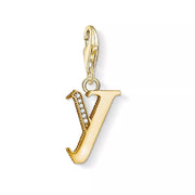 Thomas Sabo Charm Letter Pendant 18k Yellow Gold Plating Zirconia White Stones