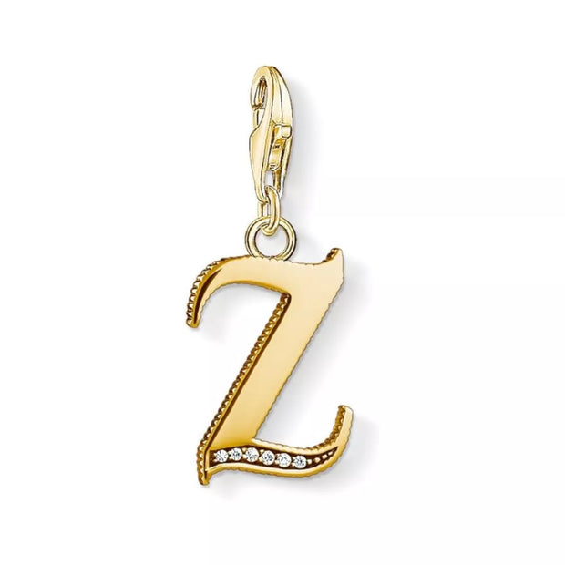 Thomas Sabo Charm Letter Pendant 18k Yellow Gold Plating Zirconia White Stones