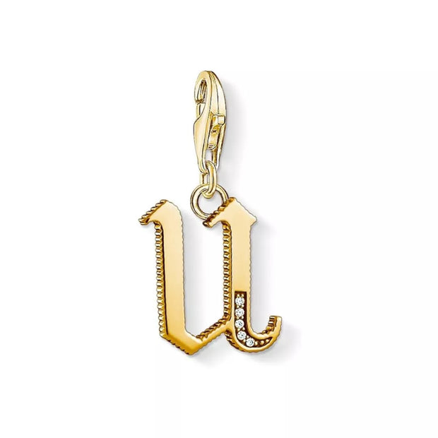 Thomas Sabo Charm Letter Pendant 18k Yellow Gold Plating Zirconia White Stones