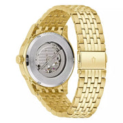 Bulova Mens Gold Tone Automatic Open Heart Stainless Steel Watch 97A168