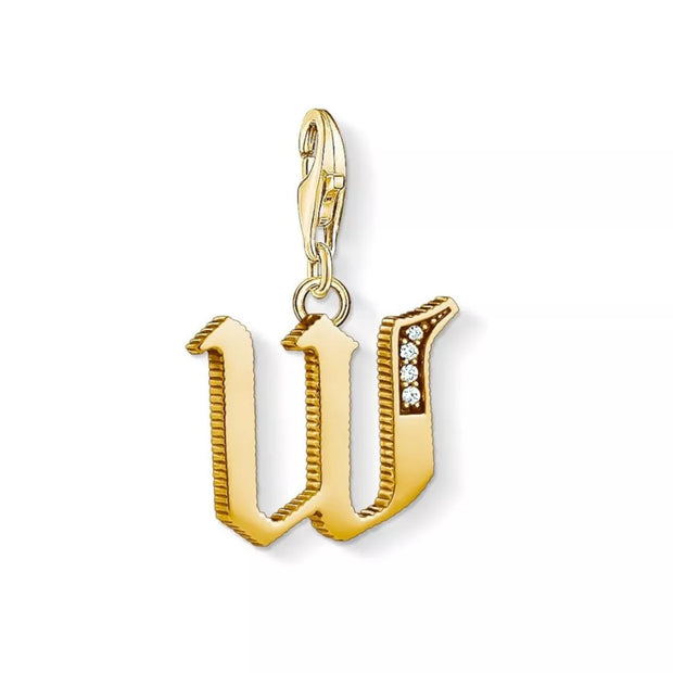 Thomas Sabo Charm Letter Pendant 18k Yellow Gold Plating Zirconia White Stones