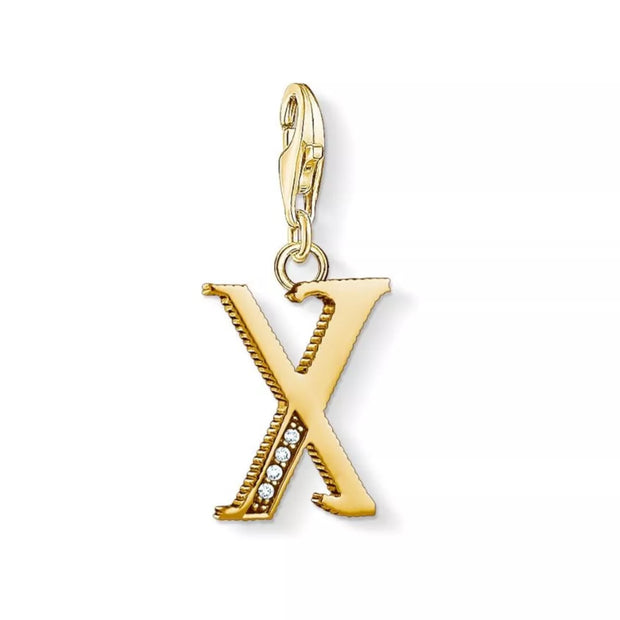 Thomas Sabo Charm Letter Pendant 18k Yellow Gold Plating Zirconia White Stones