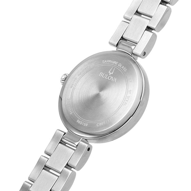 Bulova Ladies Diamond Marker 27mm Case Silver Bracelet Quartz Watch 96S159