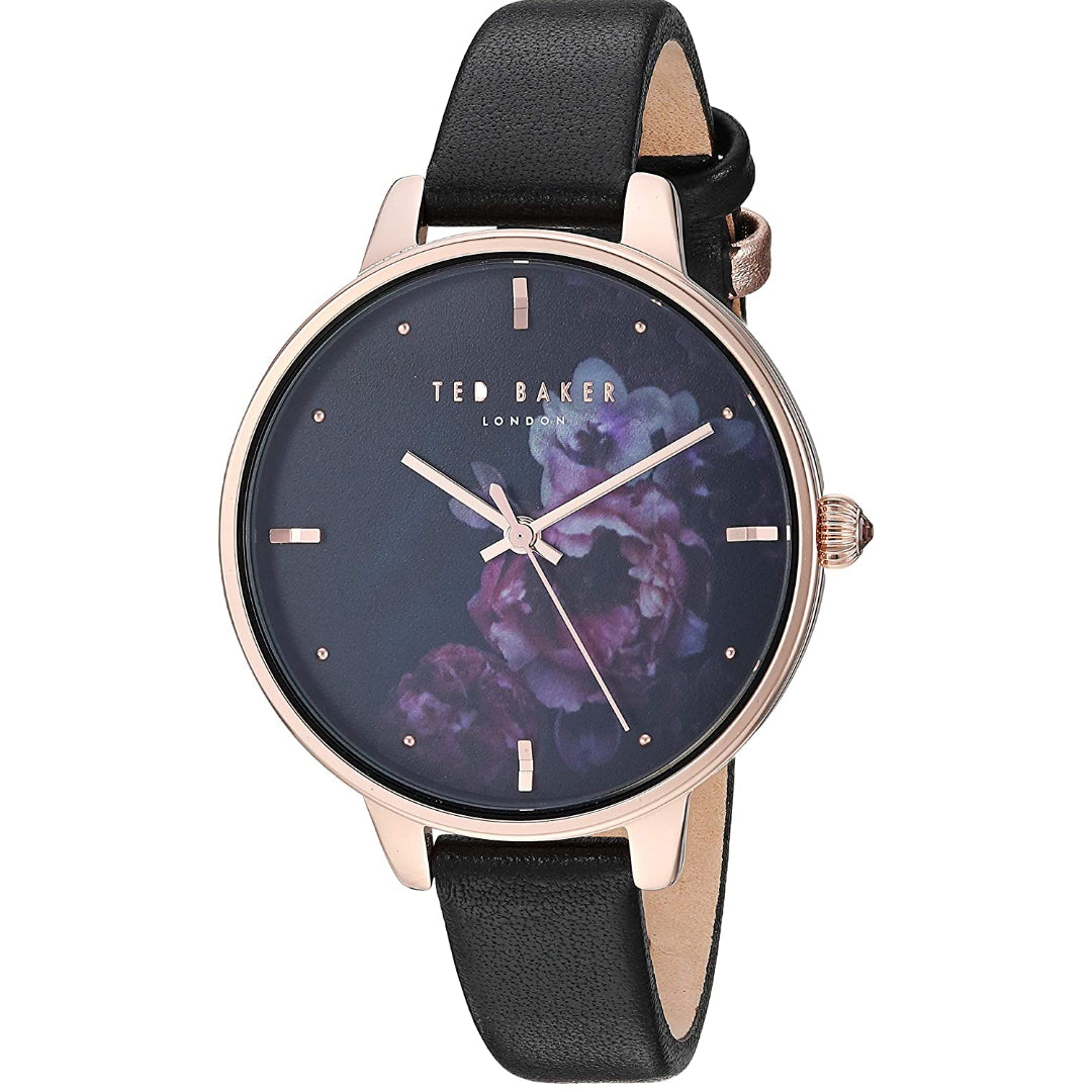 Ted Baker Ladies Floral Black Leather Strap Watch TE50005021