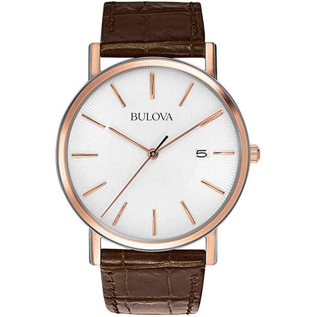 Bulova Men's Brown Leather Strap 37mm Dress Watch 98H51
